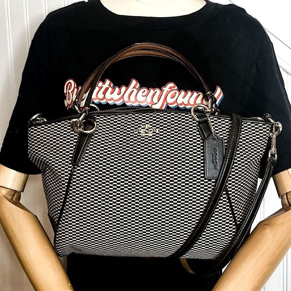 COACH Legacy Black White Jacquard and Leather Color Block Shoulder Bag - Picture 1 of 17
